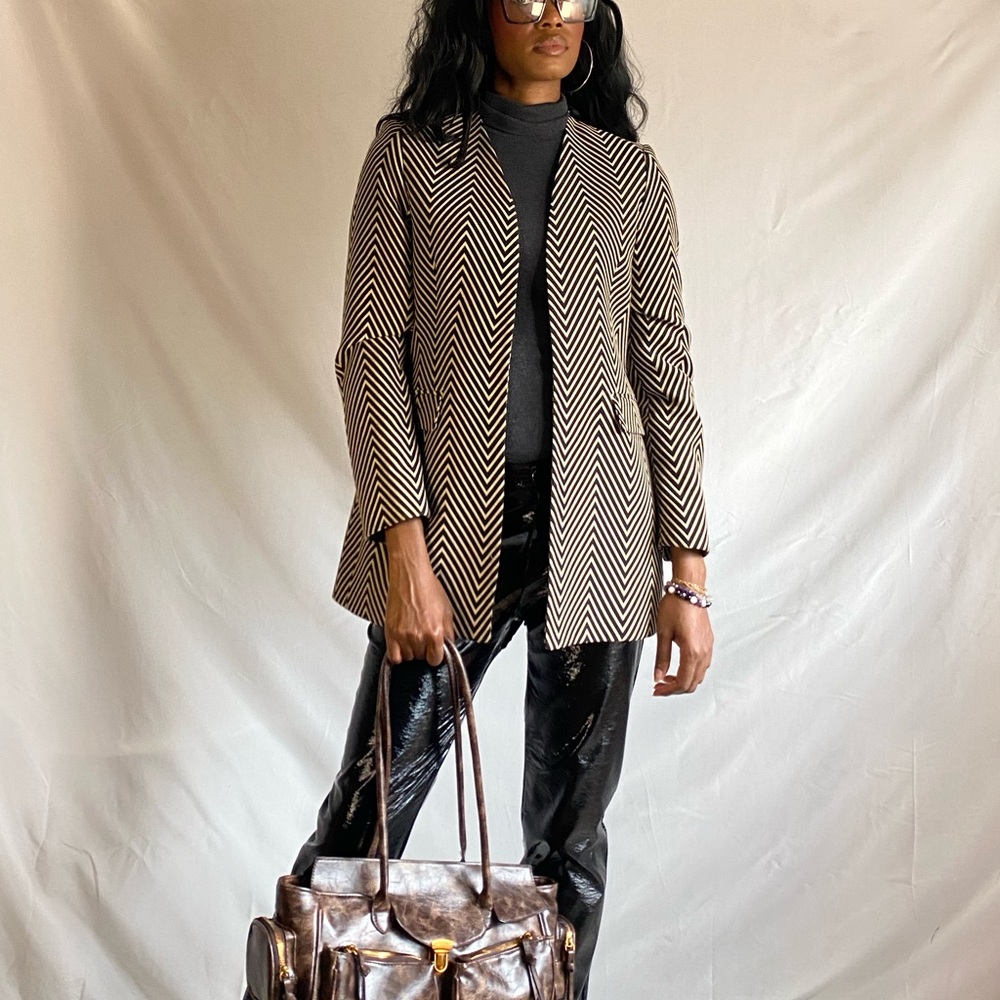 Stylish Black and tan Chevron Blazer